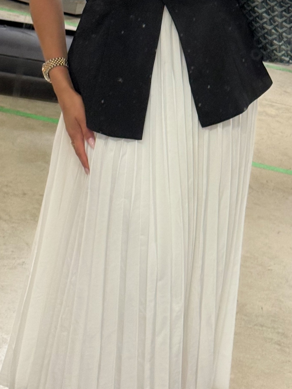 Pleated White Maxi Skirt - Women's Elegant Floor-Length Skirt